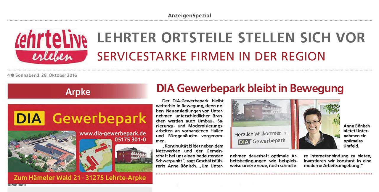 DIA Gewerbepark bleibt in Bewegung